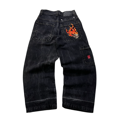 RARE Vintage JNCO Flaming Skull Jeans (XS)